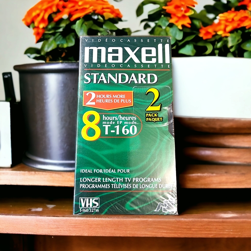 Maxell Videocassette T-160 8 Hours Recordable VHS ~ 2 Pack